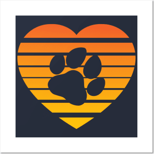 Dog Paw Heart Valentine - Orange Gradient Posters and Art